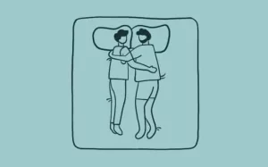 illustration of Face to face and touching couple sleeping position