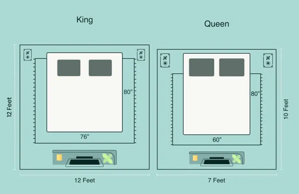 king vs queen room dimensions illustration