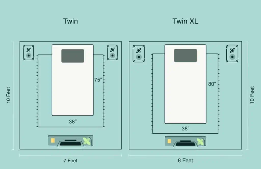 twin vs twin xl room dimensions illustration